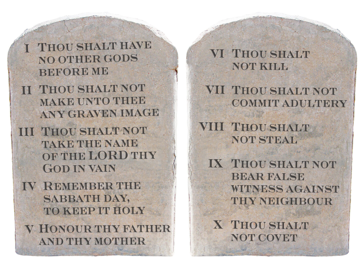 A pair of stone tablets with verses on them.